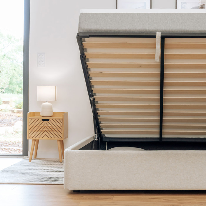Lit Coffre tissu beige - Hypnia