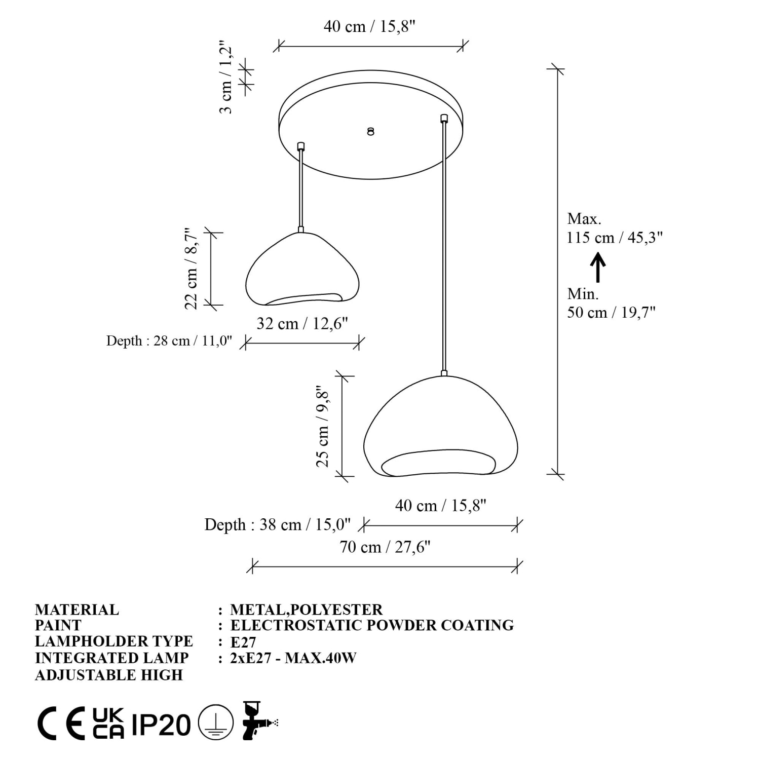 Luminaire design 2 suspensions en fibre de verre beige OLINDA