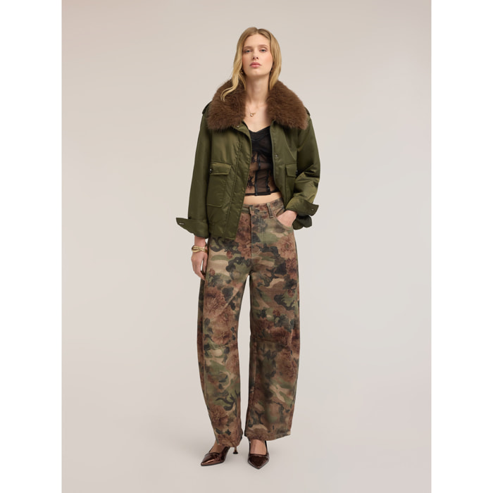 Motivi - Pantaloni barrel fit fantasia floreale - Verde militare