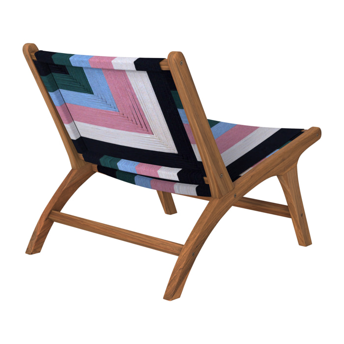 Fauteuil multicolore en fil de laine tressé et bois de teck - Callie