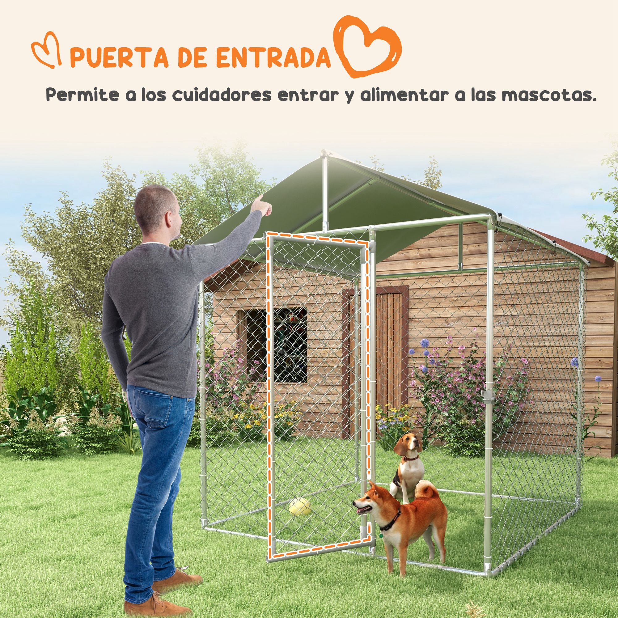 Perrera Jaula de Exterior para Perros Medianos Parque para Perros con Cerradura Marco de Acero Toldo Impermeable y Anti-UV 200x200x237 cm Plata