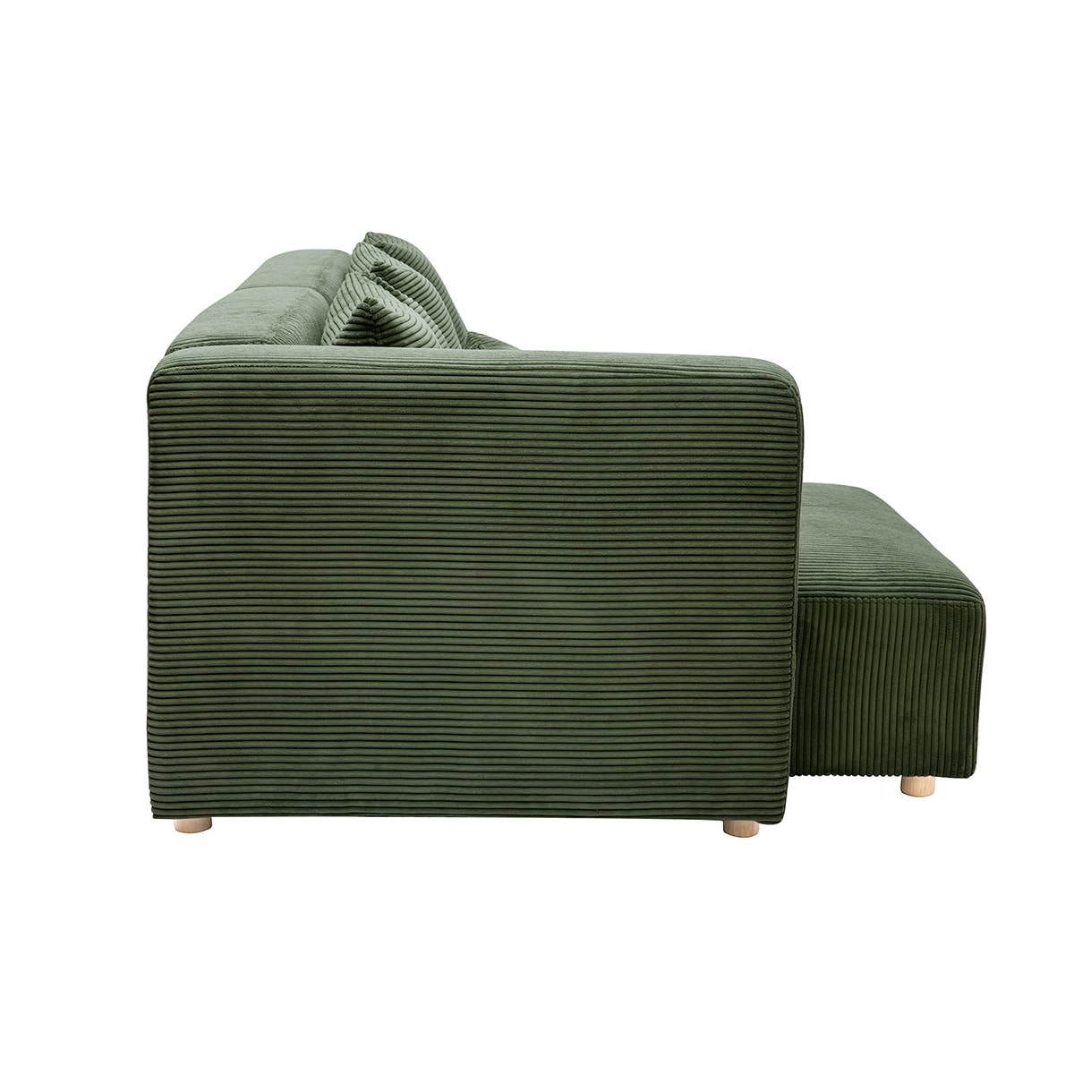 Canapé d'angle gauche 3 places en tissu velours côtelé vert kaki et bois clair HARLEM
