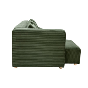 Canapé d'angle gauche 3 places en tissu velours côtelé vert kaki et bois clair HARLEM