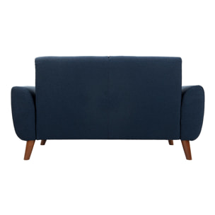 Canapé 2 places en tissu bleu foncé et bois foncé EKTOR