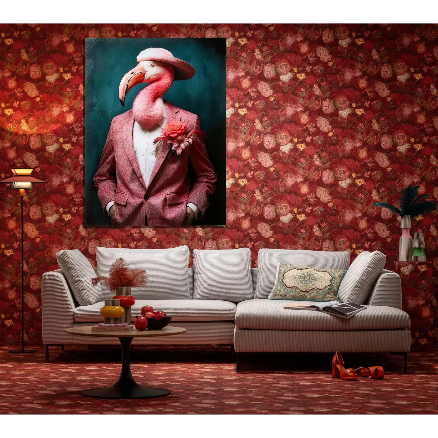 Tableau en verre flamant rose costume 120x160cm Kare Design
