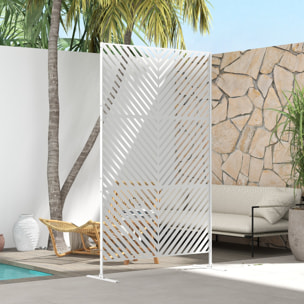 Biombo de Exterior Separador de Ambientes con 3 Piezas Patrón de Triángulo Invertido con Marco de Acero Pantalla de Privacidad para Patio Terraza Jardín 122x45x198 cm Blanco