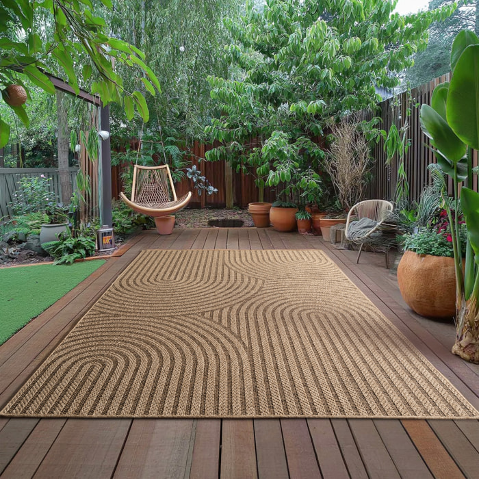 LINORA - Tapis intérieur/extérieur beige à motif géométrique naturel