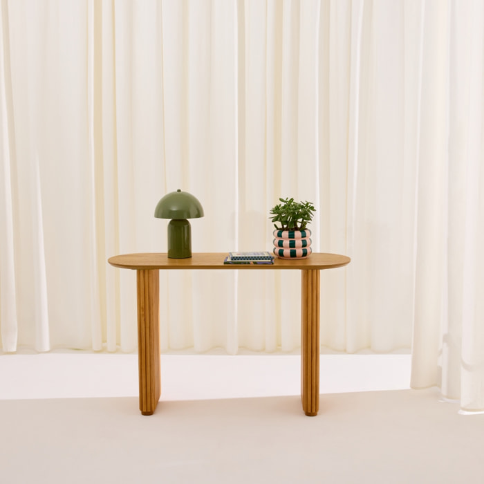 Console ovale bois d'hévéa placage chêne GABRIELLE