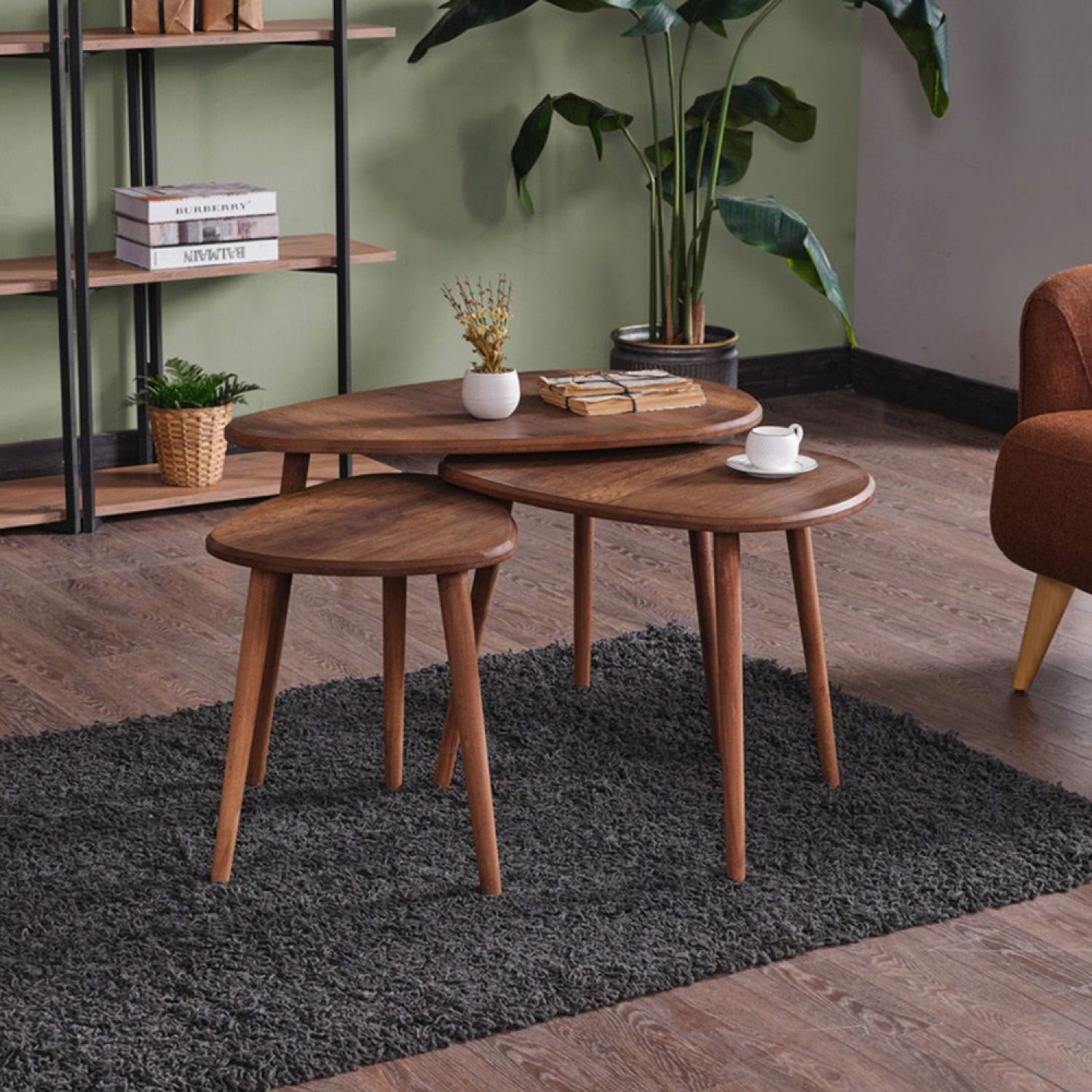 ELENA Set de 3 tables gigognes design effet noyer