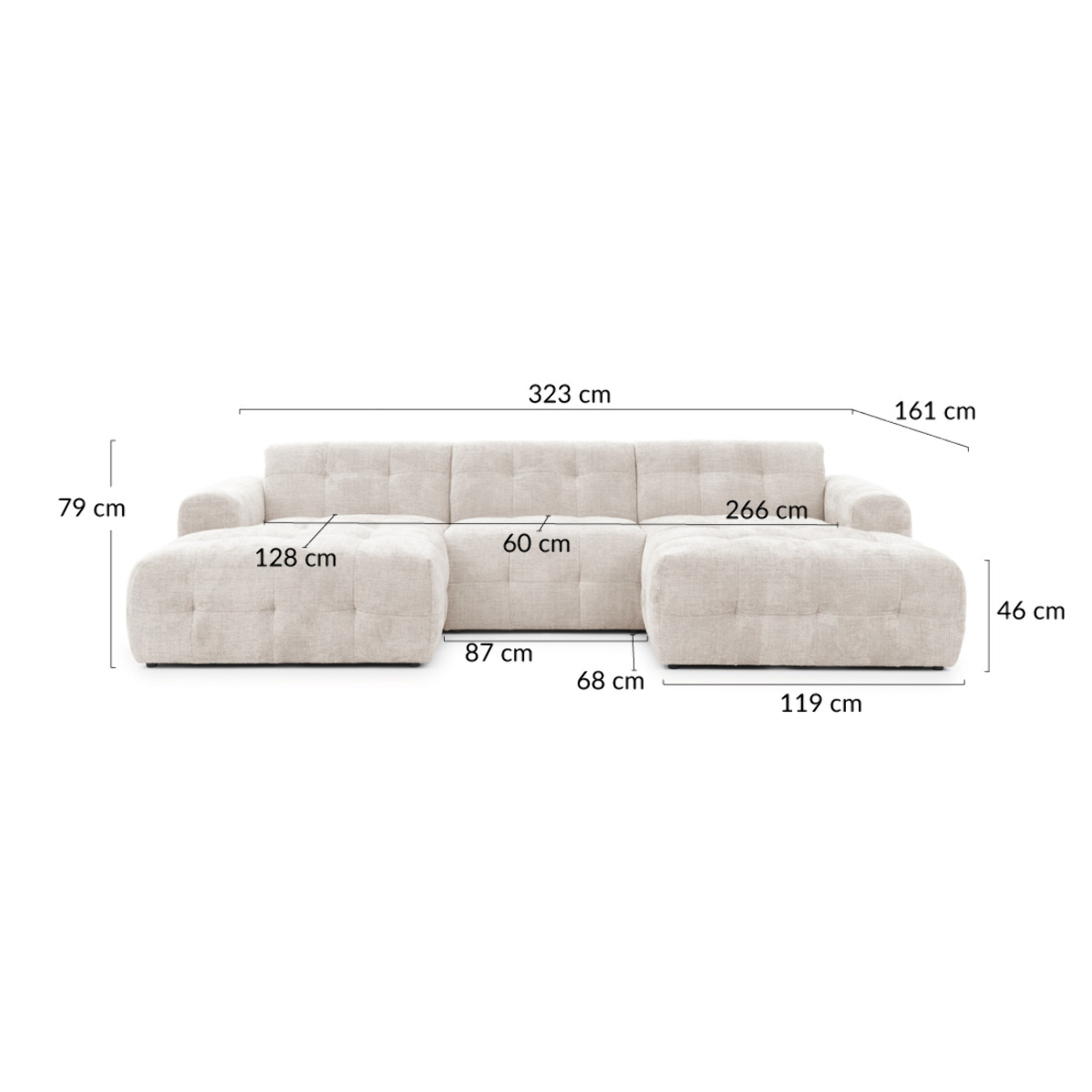 Diane - Canapé panoramique en U 6 places en velours texturé - Beige