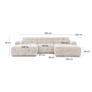 Diane - Canapé panoramique en U 6 places en velours texturé - Beige