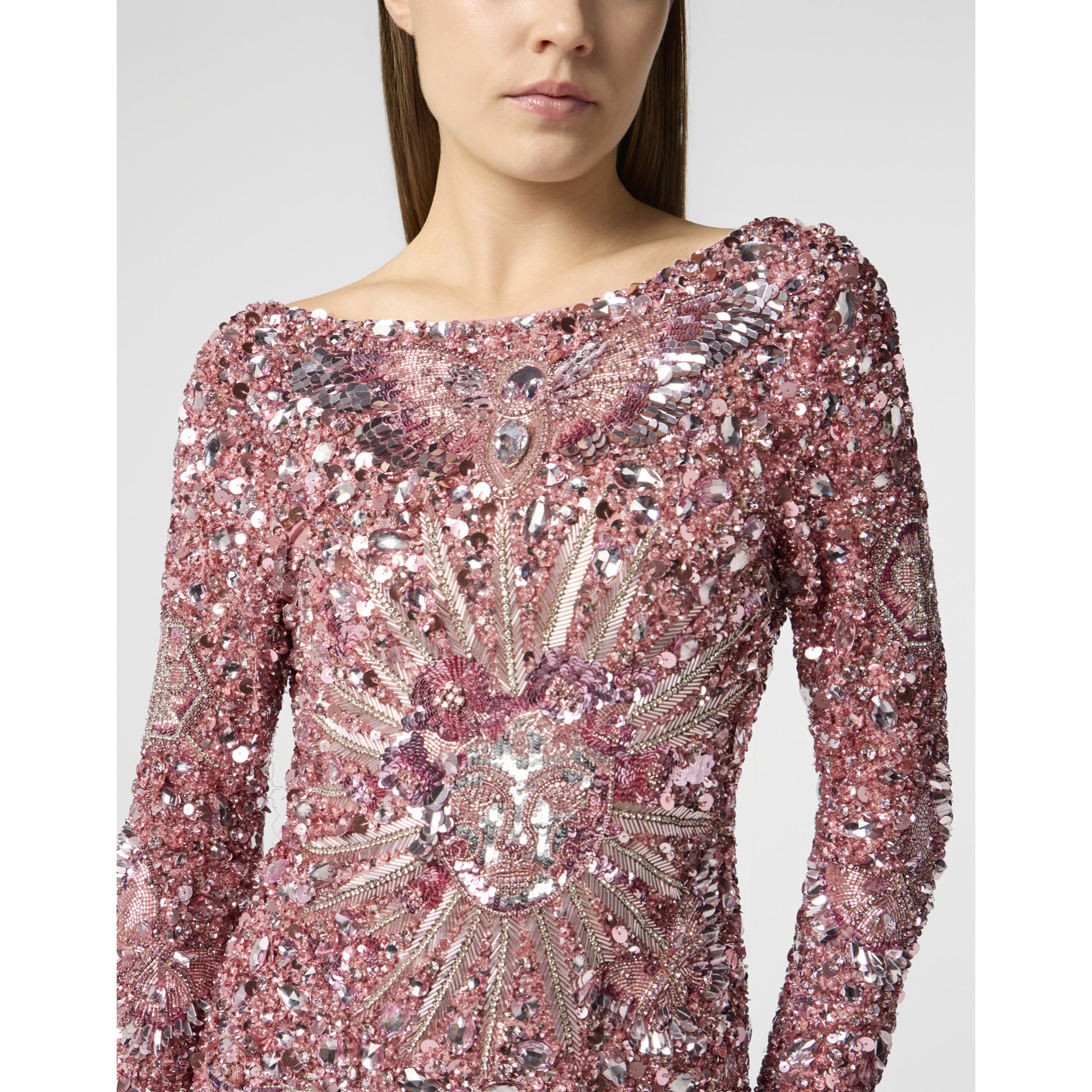 PHILIPP PLEIN Open Back Mini Dress Tattoo Paillettes