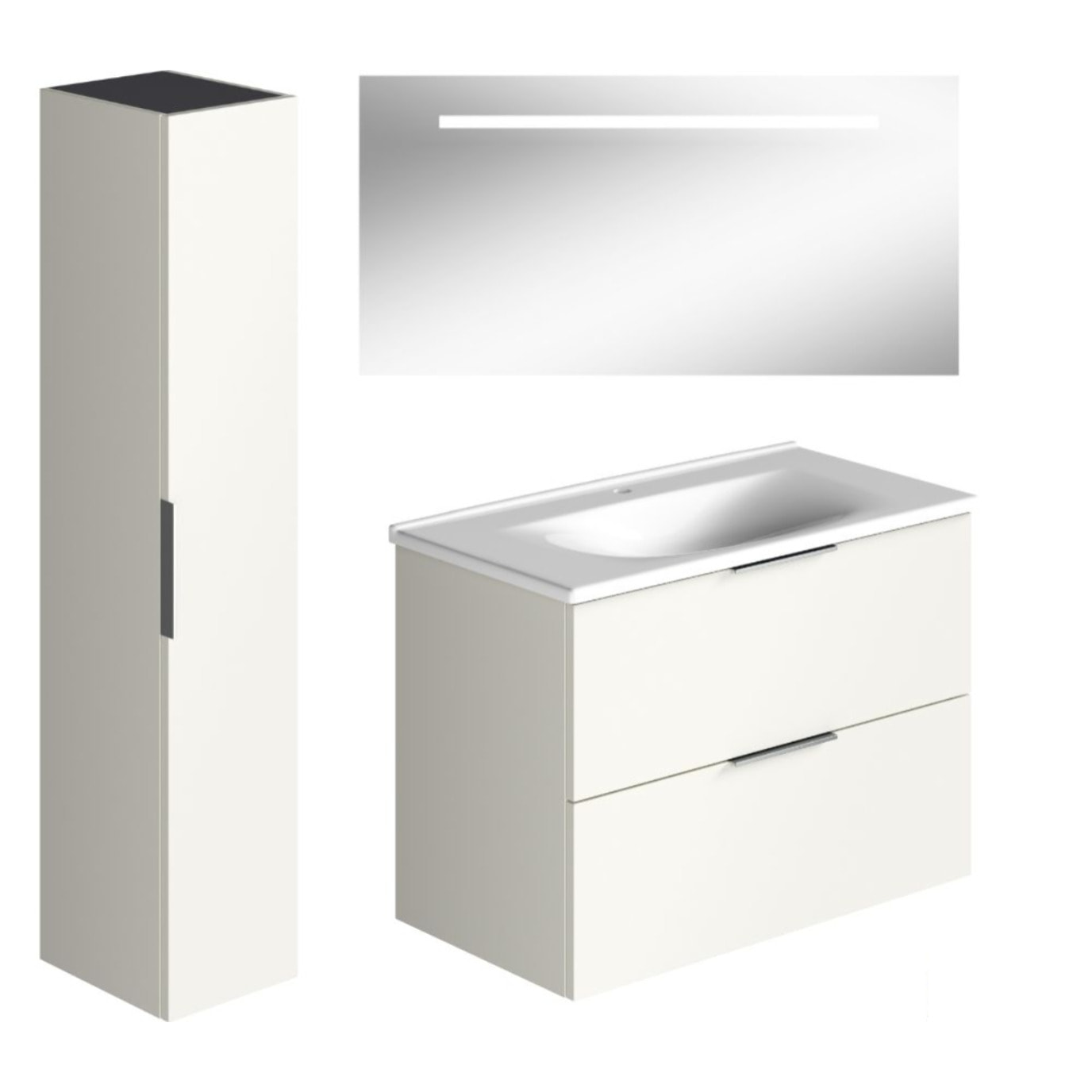 Meuble vasque 90 cm BURGBAD Olena blanc brillant + miroir + colonne de salle de bain