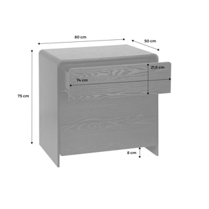 Commode 3 tiroirs effet bois arrondi. noir