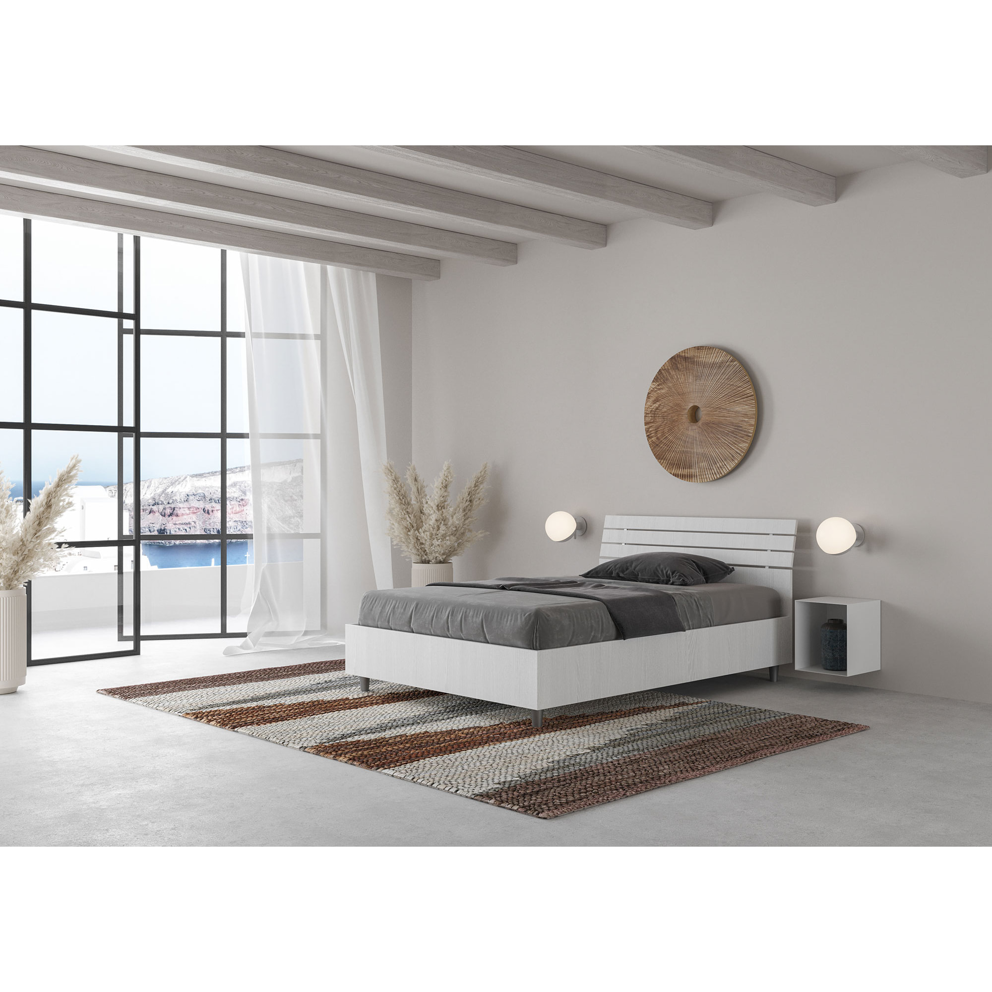 Letto una piazza e mezza contenitore 120x200 testata inclinata con doghe bianco frassino Ankel