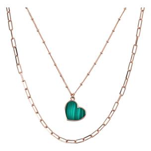 Collana Multifilo Forzatina e Catena Rosario con Pendente Cuore in Onice Nero