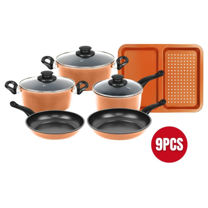 Batterie de cuisine anti-adhésive en cuivre 9 pièces Herzberg HG04838-COP