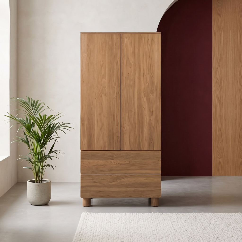 Armoire dressing décor bois 2 portes 2 tiroirs et 1 penderie AYANA