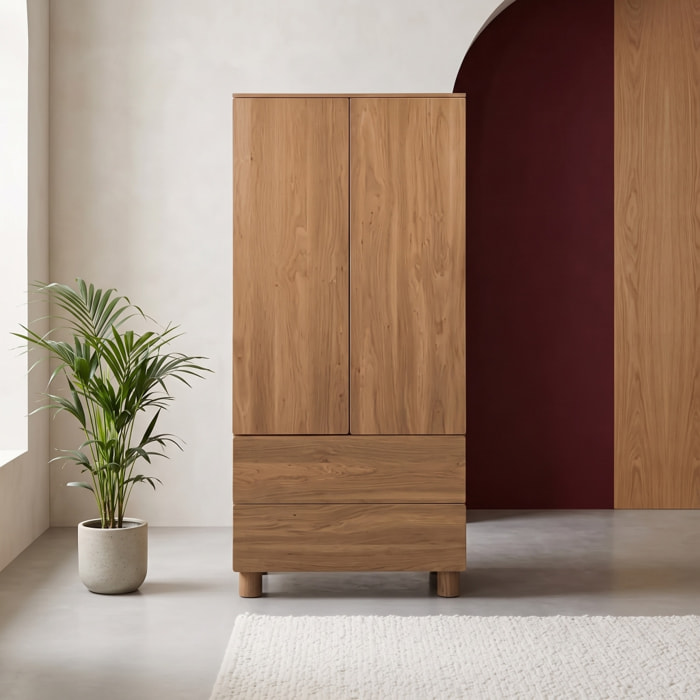 Armoire dressing décor bois 2 portes 2 tiroirs et 1 penderie AYANA