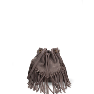 Borsa a secchiello da donna Made in Italy - Modello Umbria Plus - Pelle scamosciata - 25.0 x 22.0 x 13.0 cm