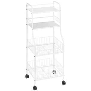 Estante de Cocina con Ruedas de Acero Carro de Almacenamiento de 4 Niveles Estantería para Microondas para Baño Salón Comedor 42x34x114,5 cm Blanco