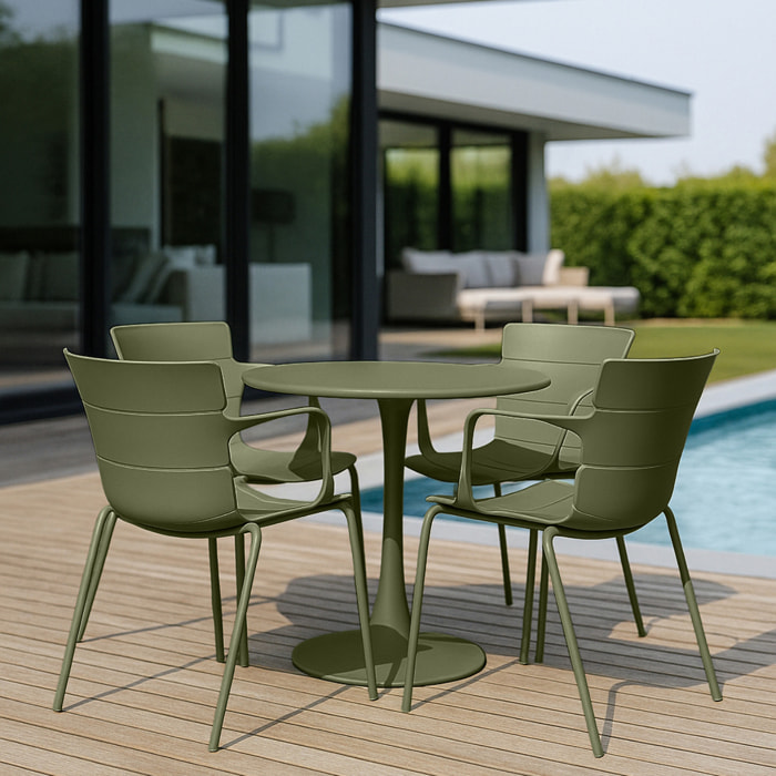 Ensemble de jardin table et 4 fauteuils en polypropylène vert MONTAUK