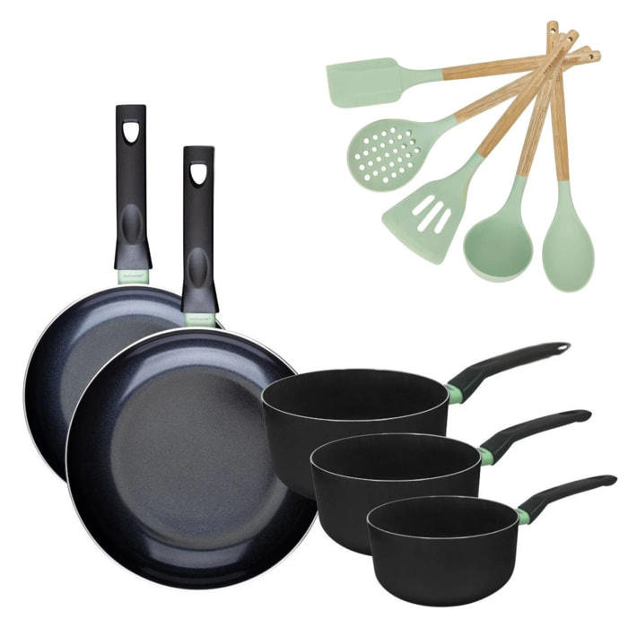 Lot 2 Poêles et 3 Casseroles Fackelmann Brandao avec 5 ustensiles Ocean