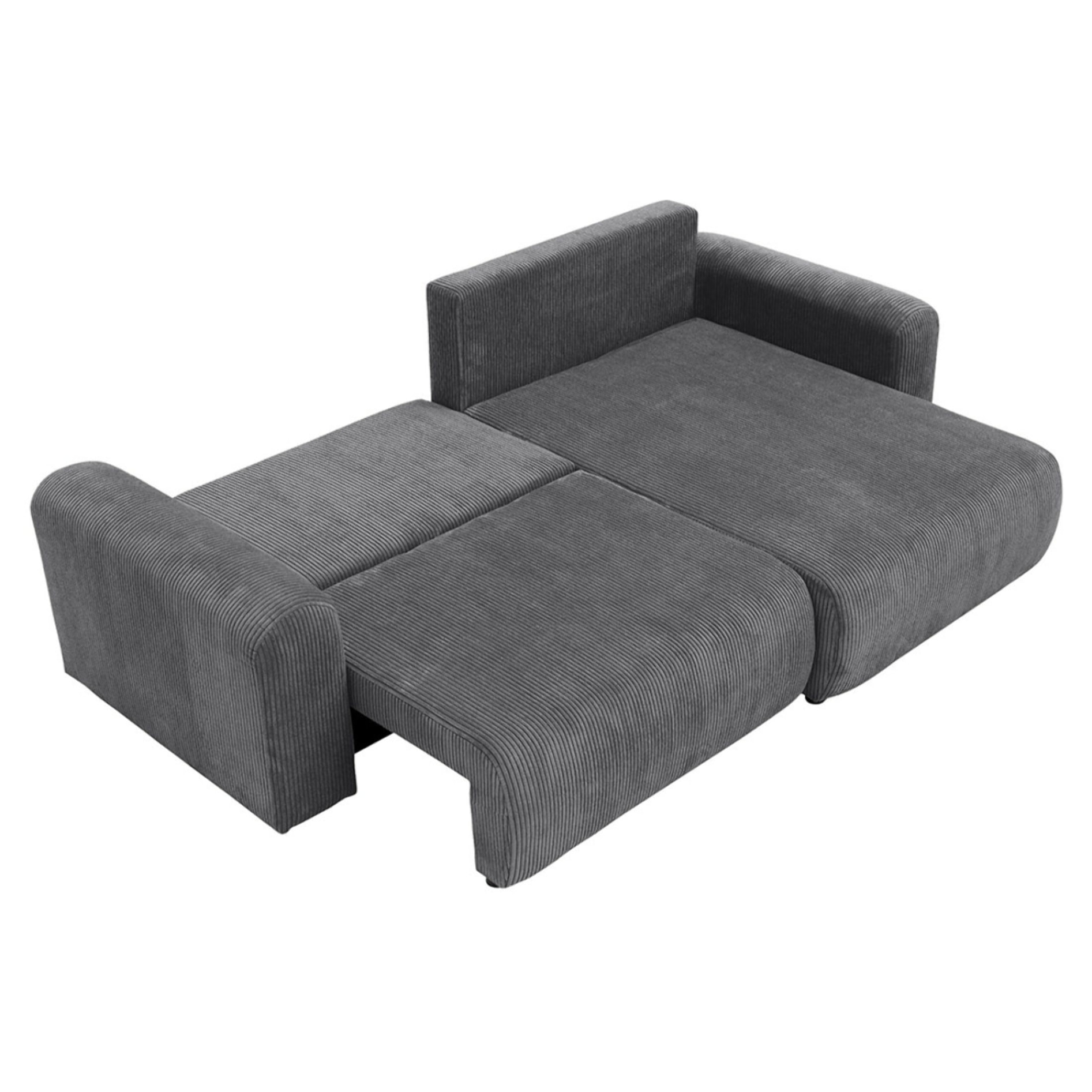 Naomi - Canapé d'angle réversible 4 places convertible avec coffre en velours côtelé - Gris foncé