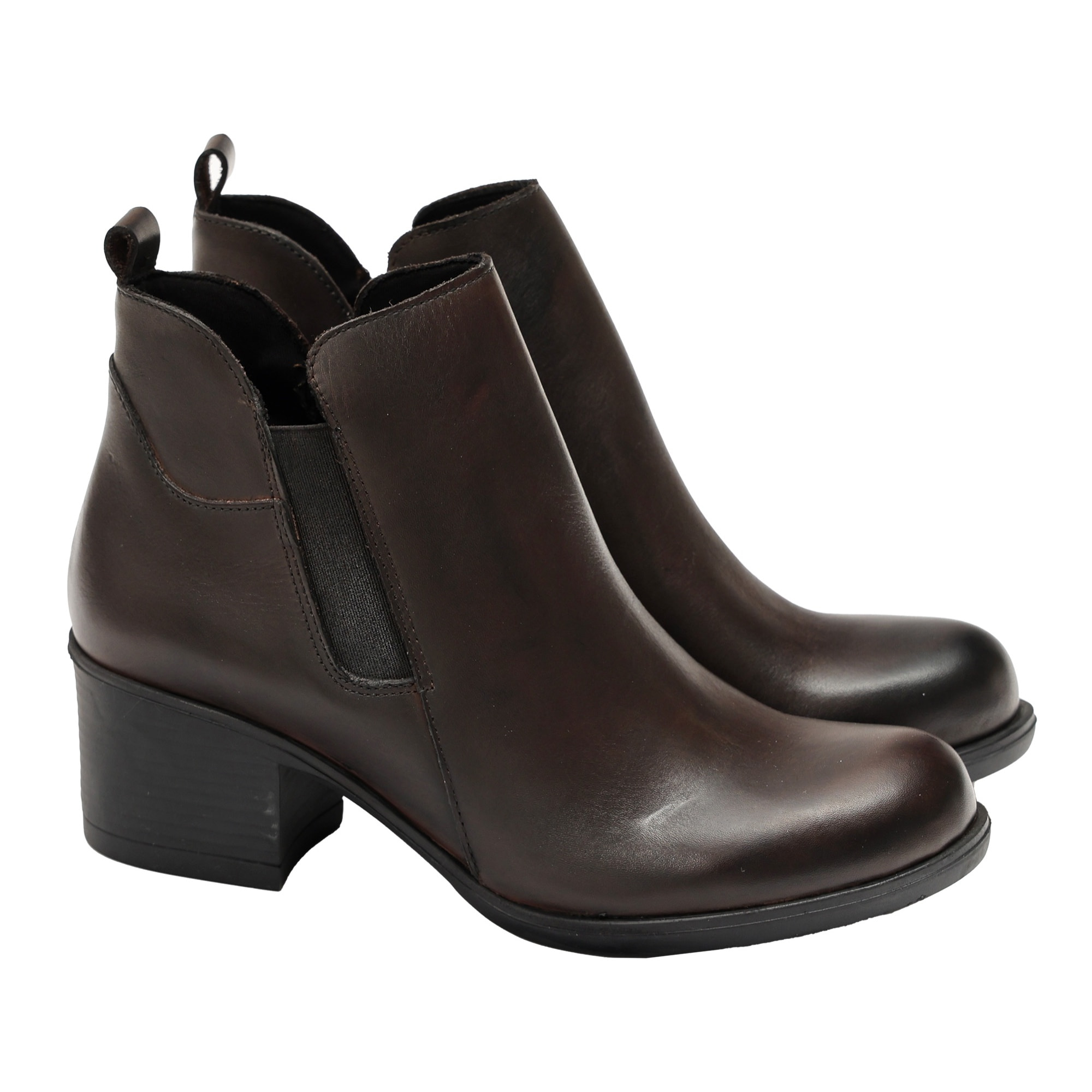 Tronchetto in vera pelle con tacco comodo e fascia elastica