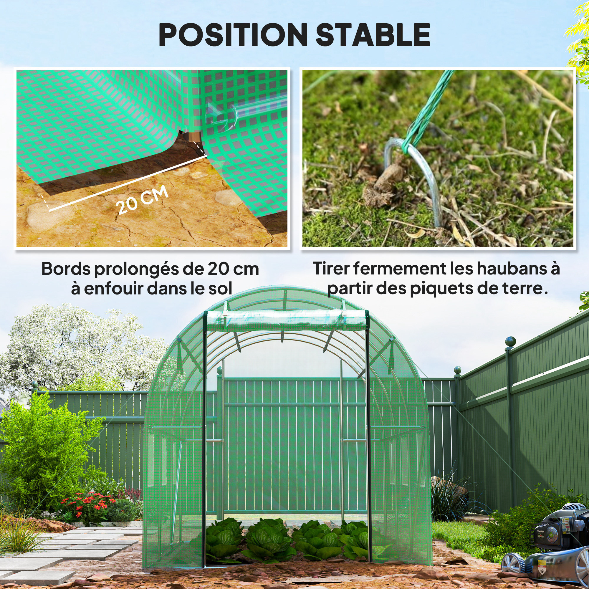 Serre de jardin 6 m² - porte zippée enroulable, 6 fenêtres - acier galvanisé PE haute densité 170 g/m² vert