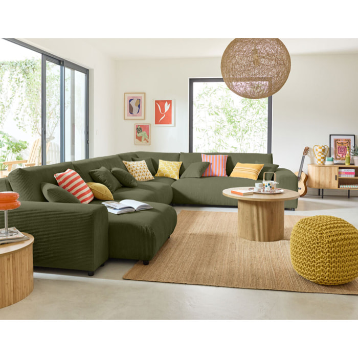 Garance - module d'assise méridienne gauche - en velours côtelé - Vert