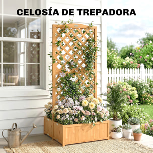 Outsunny Jardinera con Enrejado de Madera, Jardinera Exterior Grande para Plantas Trepadoras, con 2 Cajas Plegables, Base de Listones, Macetero Elevado para Patio, Terraza, 73x70x170 cm, Natural