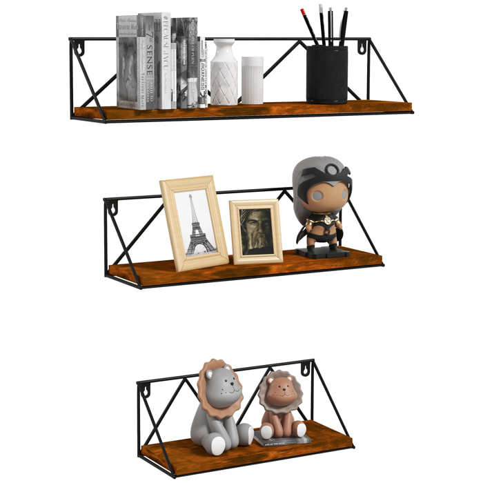 Juego de 3 Estantes Flotantes Industrial Baldas de Pared Estanterías Colgantes para Salón Dormitorio Pasillo Cocina 30x12x12 cm 40x12x12 cm 50x12x12 cm Marrón Rústico y Negro