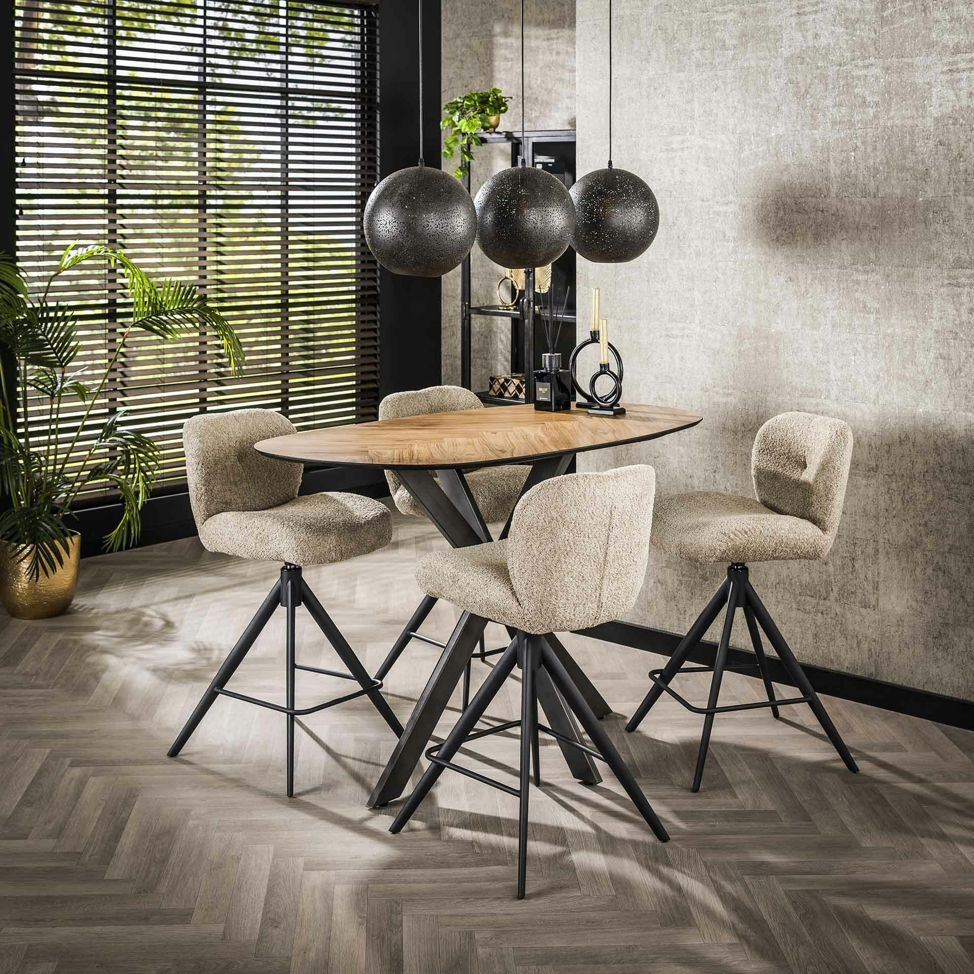 Table bar teck bords arrondis motif chevron 140 cm MAYA