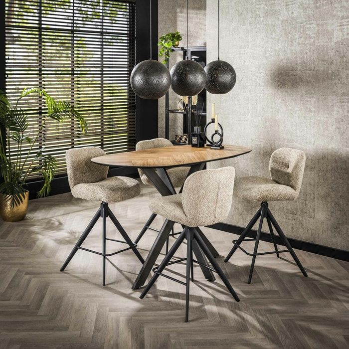 Table bar teck bords arrondis motif chevron 140 cm MAYA
