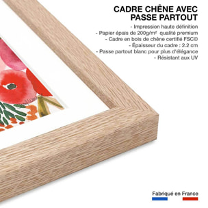 Poster fleurs pivoine Affiche + cadre en bois - Chêne
