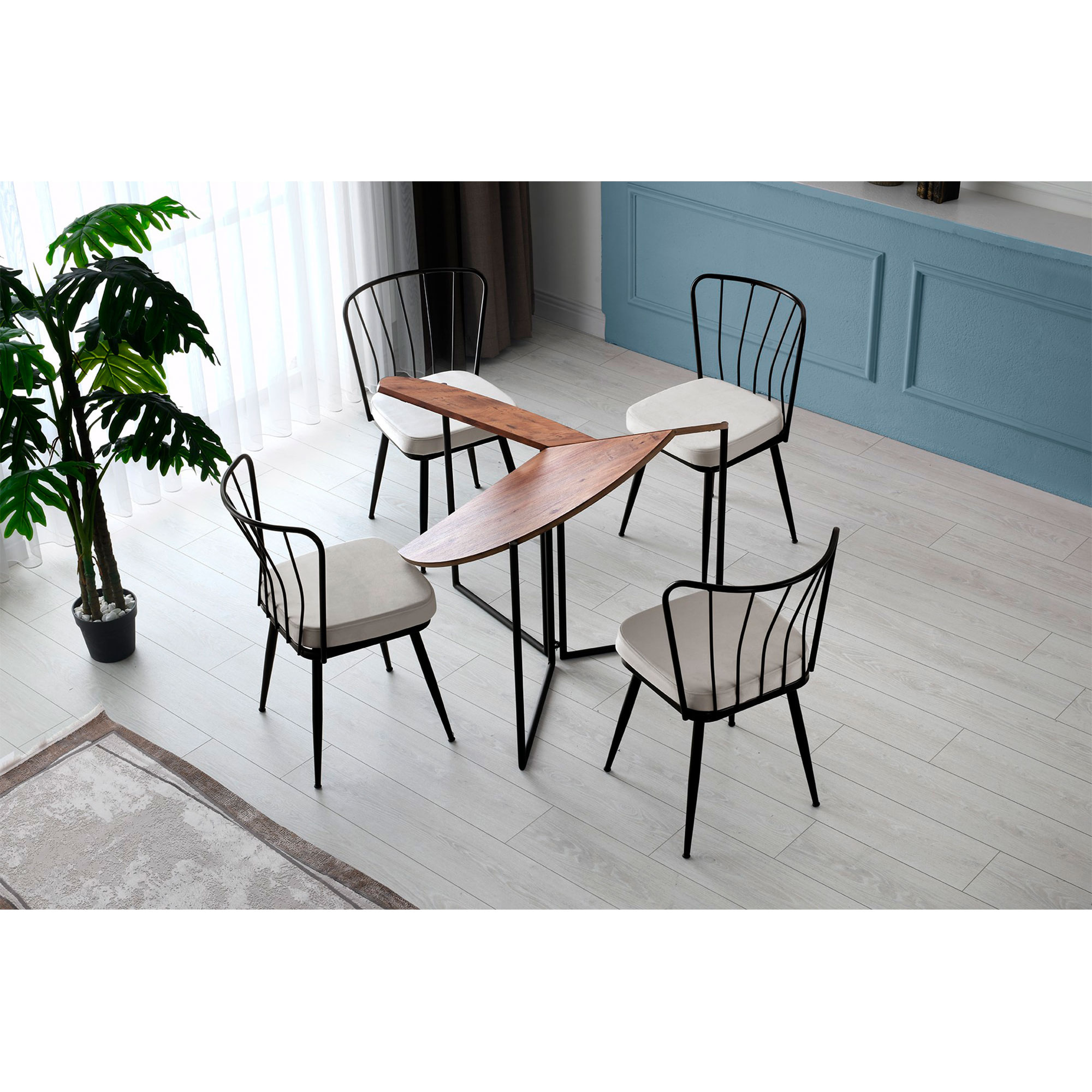 Mesa de comedor redonda con patas de metal wellhome.