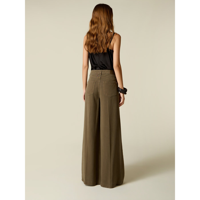 Oltre - Pantaloni palazzo in lyocell con charm - Verde militare