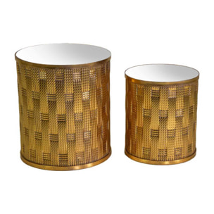 Tavolino in metallo oro con top a specchio tondo