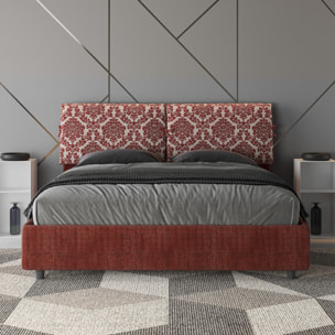 Letto matrimoniale contenitore imbottito 160x210 tessuto Agata 4 bordeaux Mados