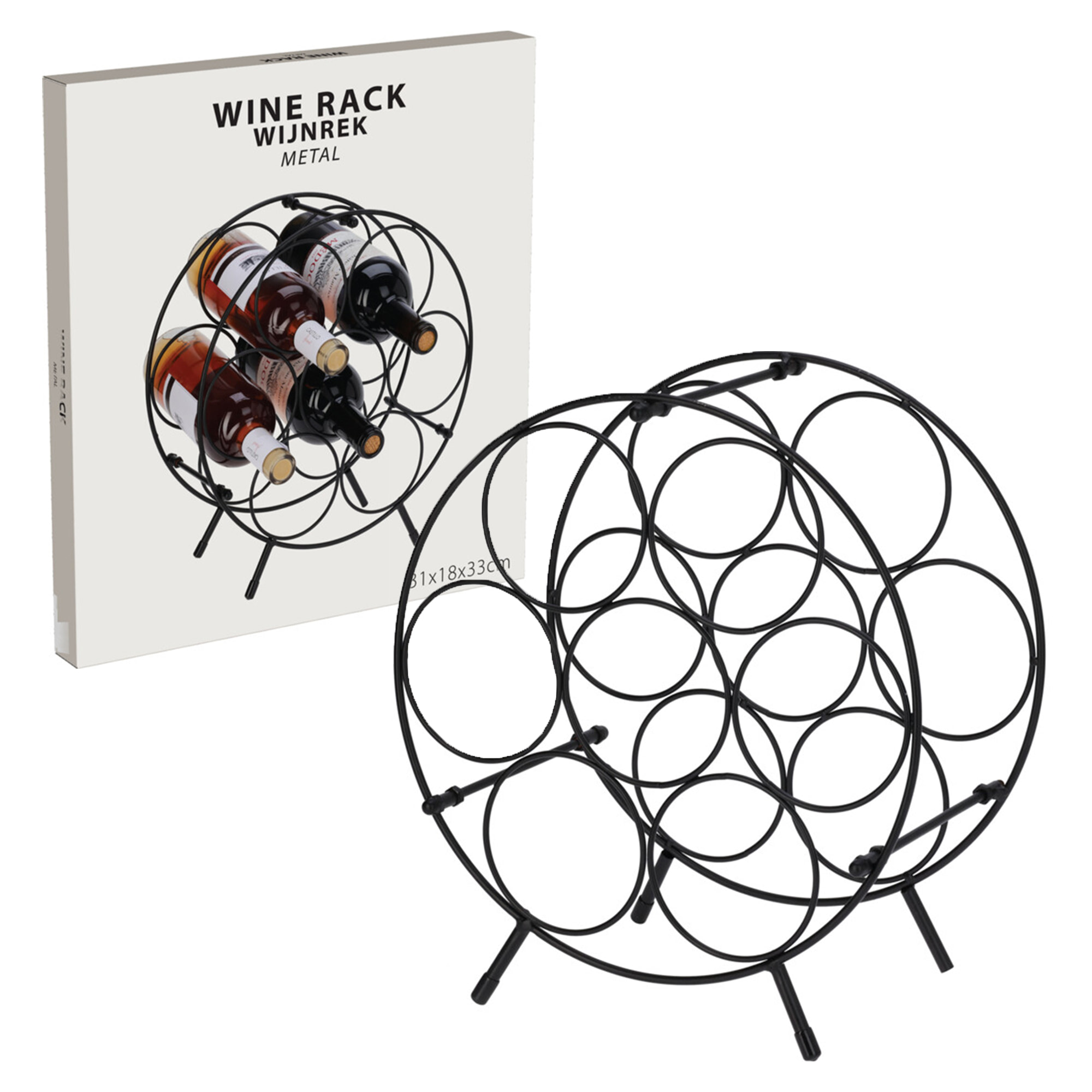 Botellero metálico redondo para 7 botellas - organizador resistente y elegante para espacios reducidos o bares