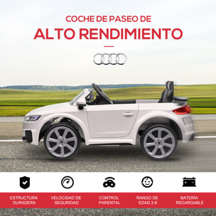 Audi TT Eléctrico Infantil Coche Juguete Niño 3 Años+ con Mando a Distancia con Música y Luces Modos de Aprendizaje Batería 12V Doble Apertura de Puerta 102x60x44 cmBlanco