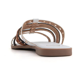 Ciabatta flat tricolor con occhielli - BEIGE