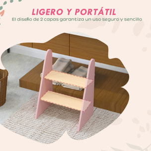 Taburete para Niños de 2 Peldaños Torre de Aprendizaje Escalera para Niños de +3 Años para Baño Cocina Librería Dormitorio Rosa