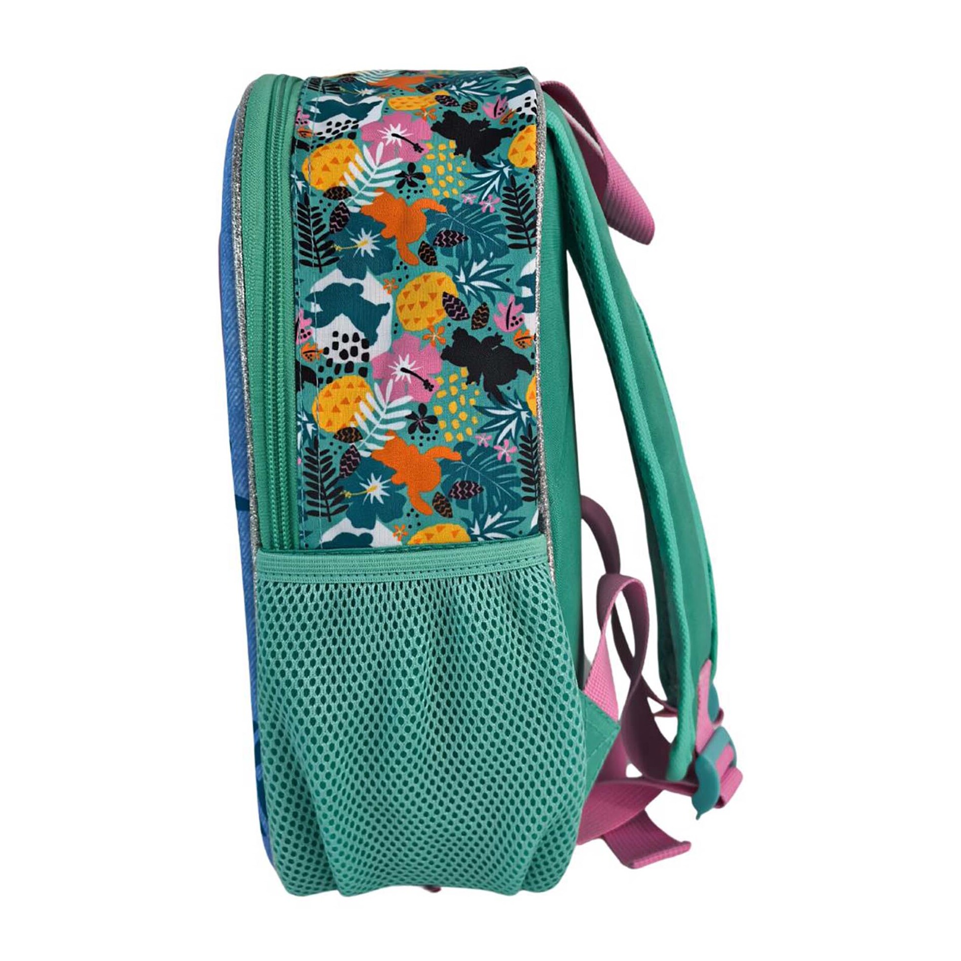 Stitch Tropical Mochila Preescolar 3D. Bolsillo lateral. Espaldera acolchada.