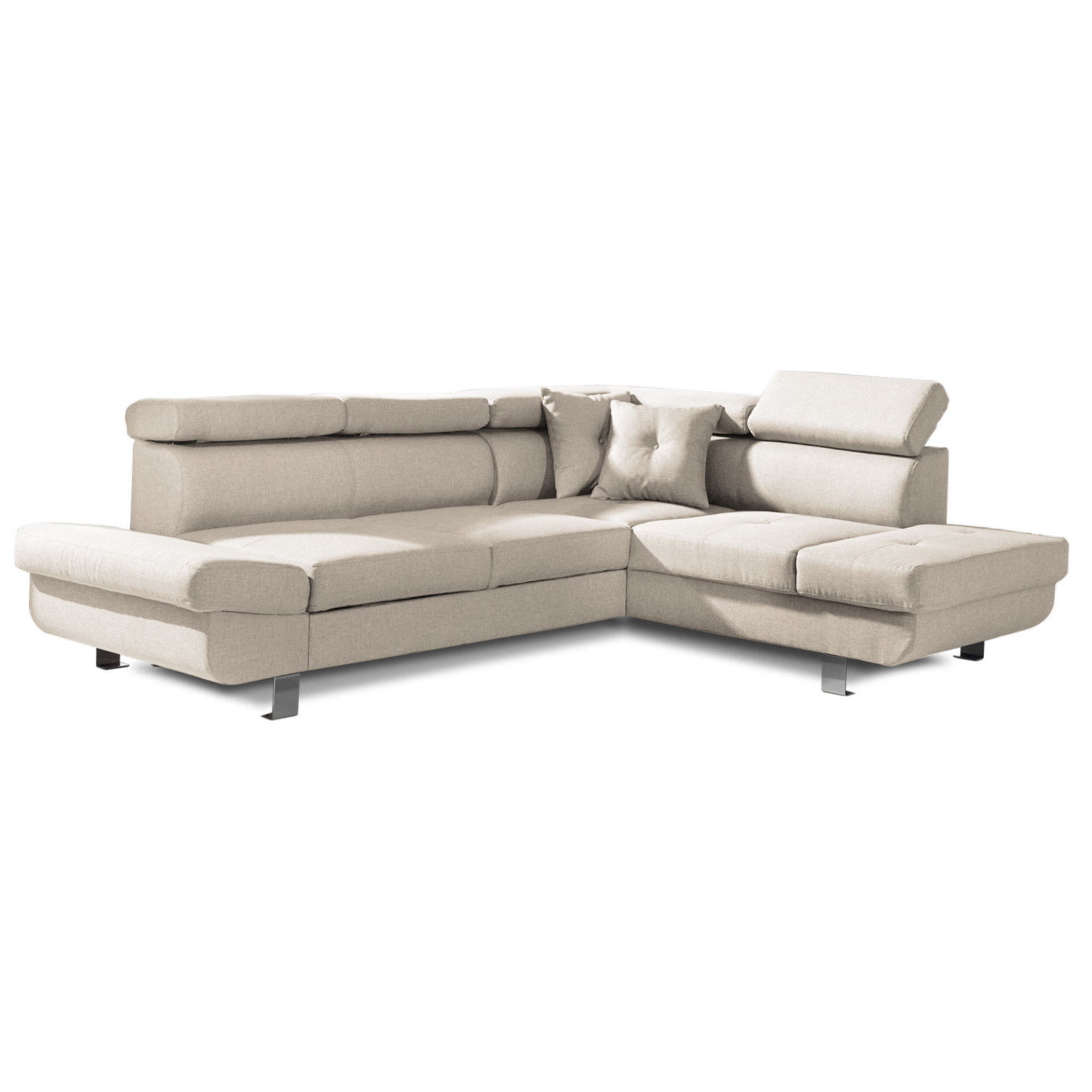 Lisbona - Canapé d'angle droit convertible - 5 places - avec têtières - Beige
