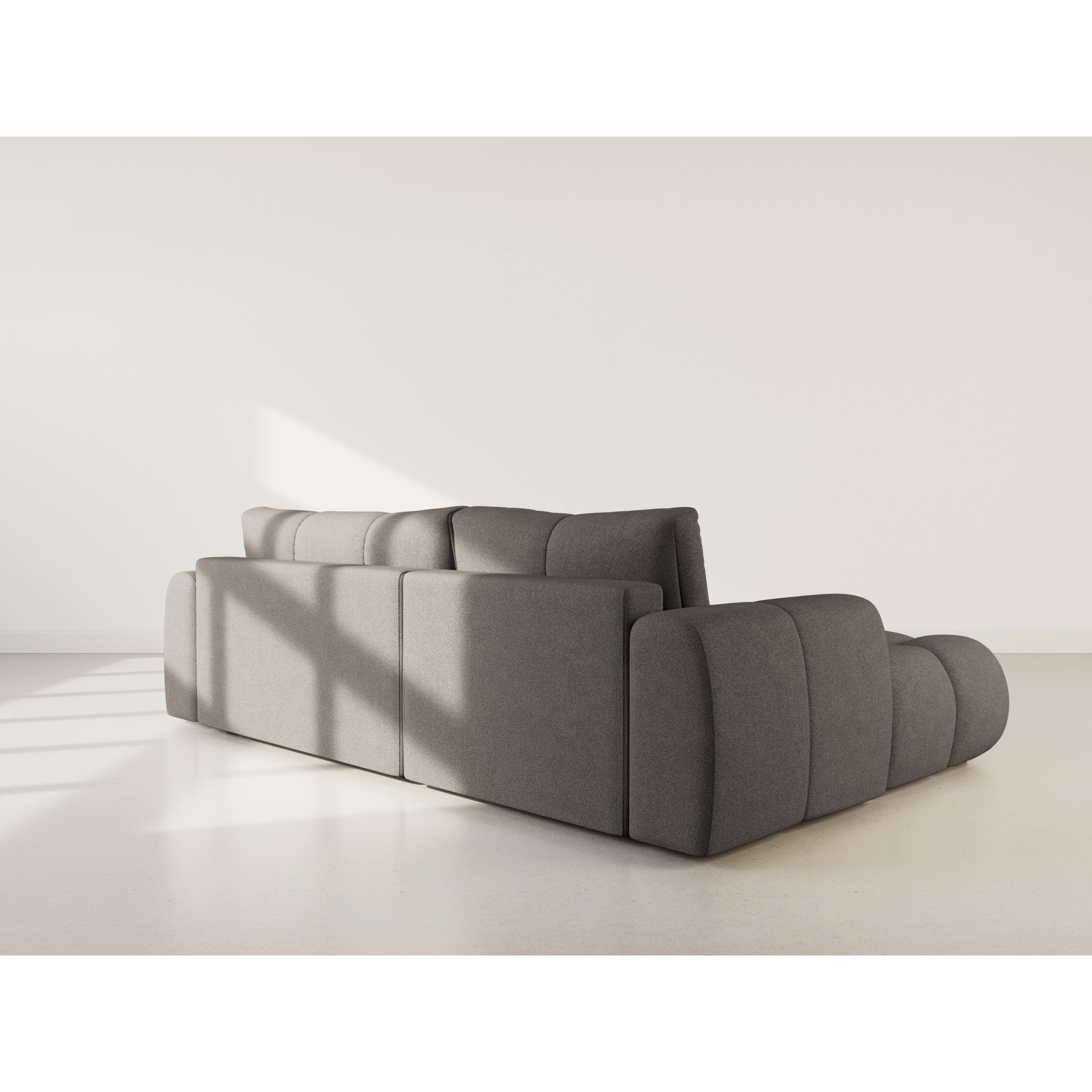 Yulin - Canapé d'angle gauche 4 places convertible avec coffre en tissu bouclette - Gris foncé