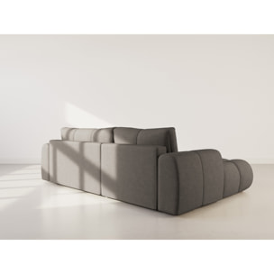 Yulin - Canapé d'angle gauche 4 places convertible avec coffre en tissu bouclette - Gris foncé