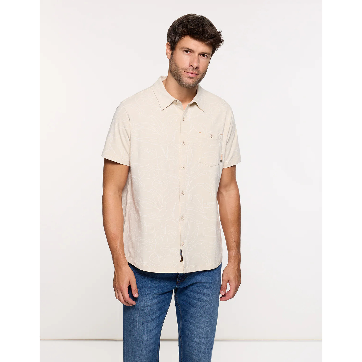 Camisa Manga Corta Beige - Paigeon