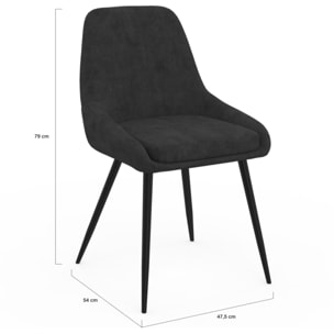 Chaises Olivia velours noir pieds métal noirs - lot de 6